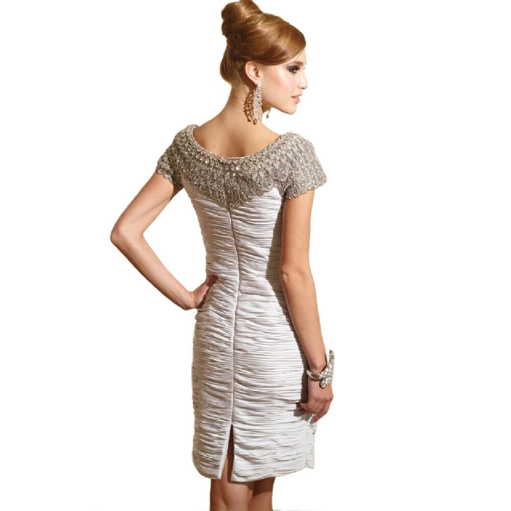 NEW TERANI COUTURE C1042 Cocktail Dress Size 8 Light Silver Beaded Ruched $658 - Picture 5 of 15